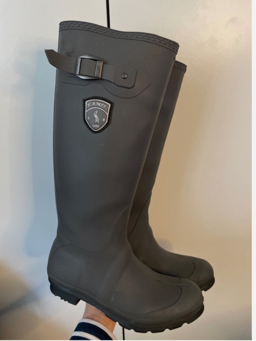 Kamik Womens Rain Boots Charcoal Grey Rubber Tall Knee High 8